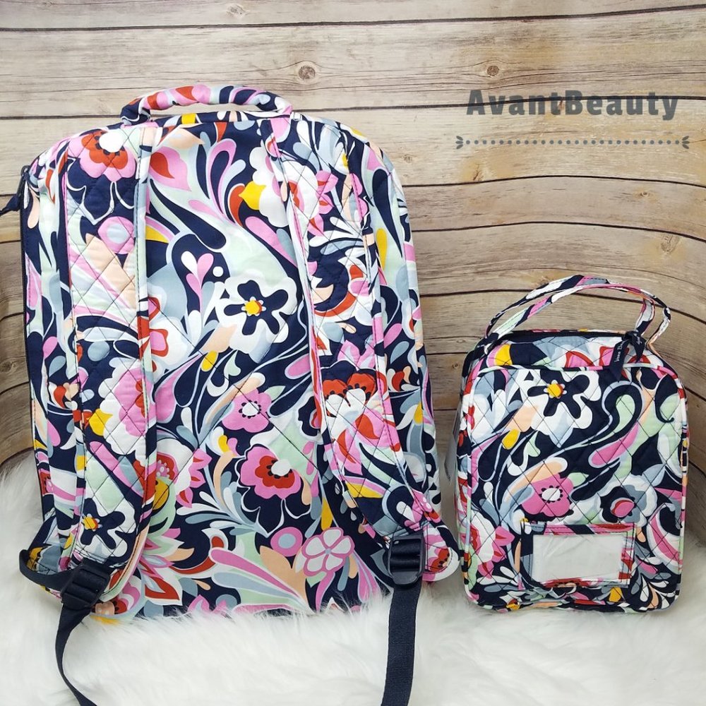 Vera Bradley Set Essential Backpack Mod Paisley Pink Cotton Bookbag Lunch Bunch - Picture 6 of 16